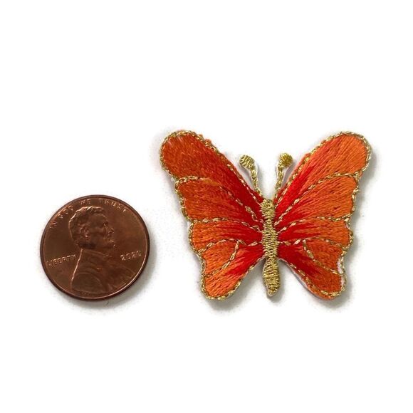 Small Orange Butterfly Embroidered Patch - Picture 2 of 3